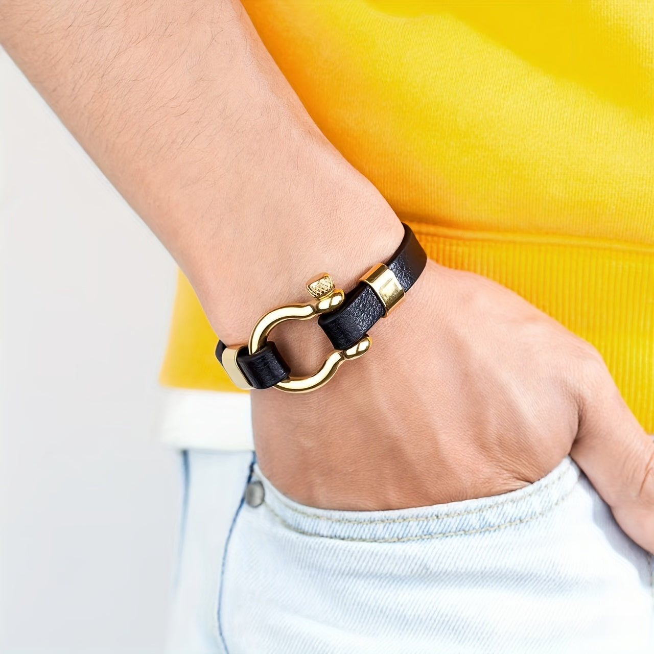 Metallic Buckle Synthetic Faux Leather Bracelet