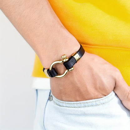 Metallic Buckle Synthetic Faux Leather Bracelet