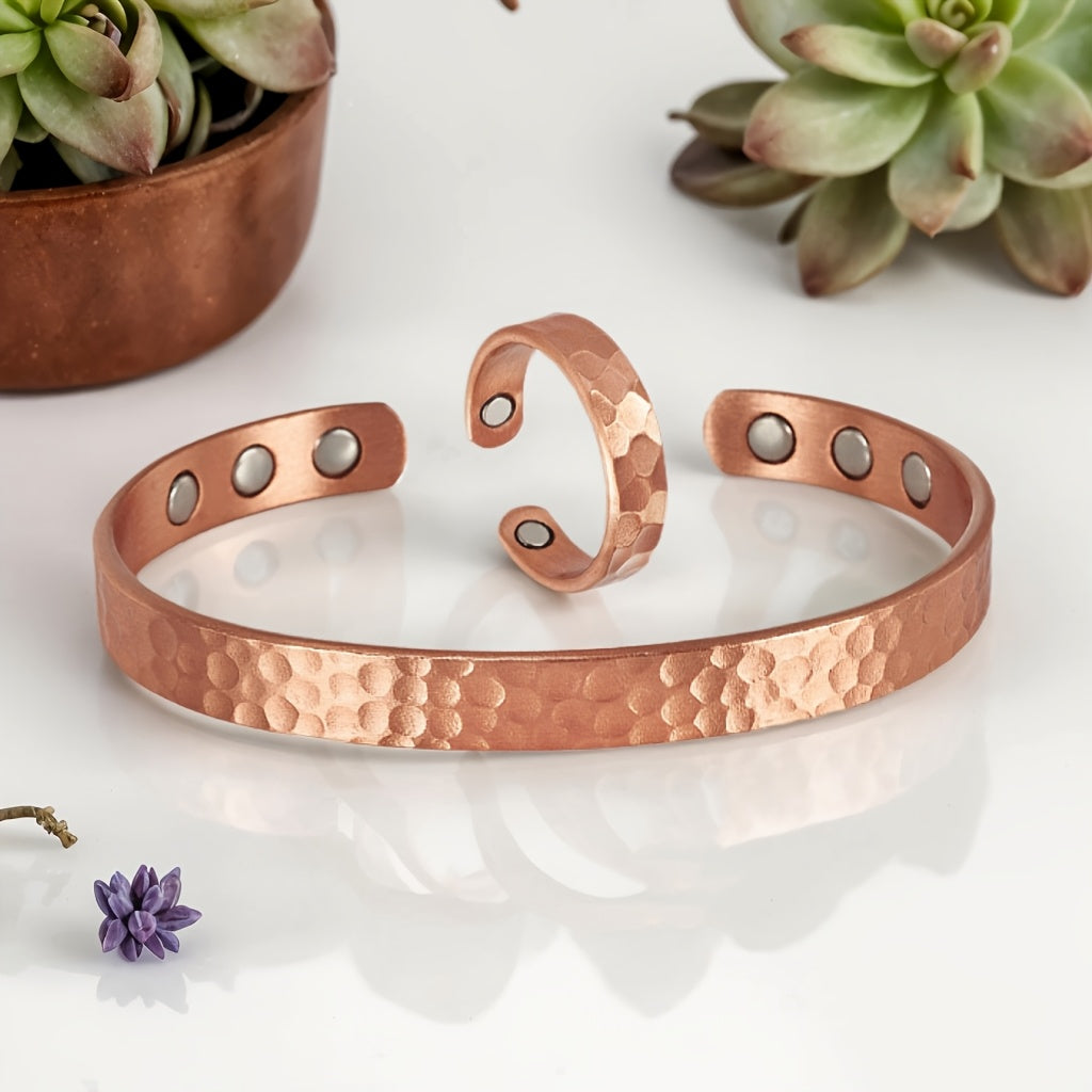 2pcs Pure Copper Bracelet and Ring Set