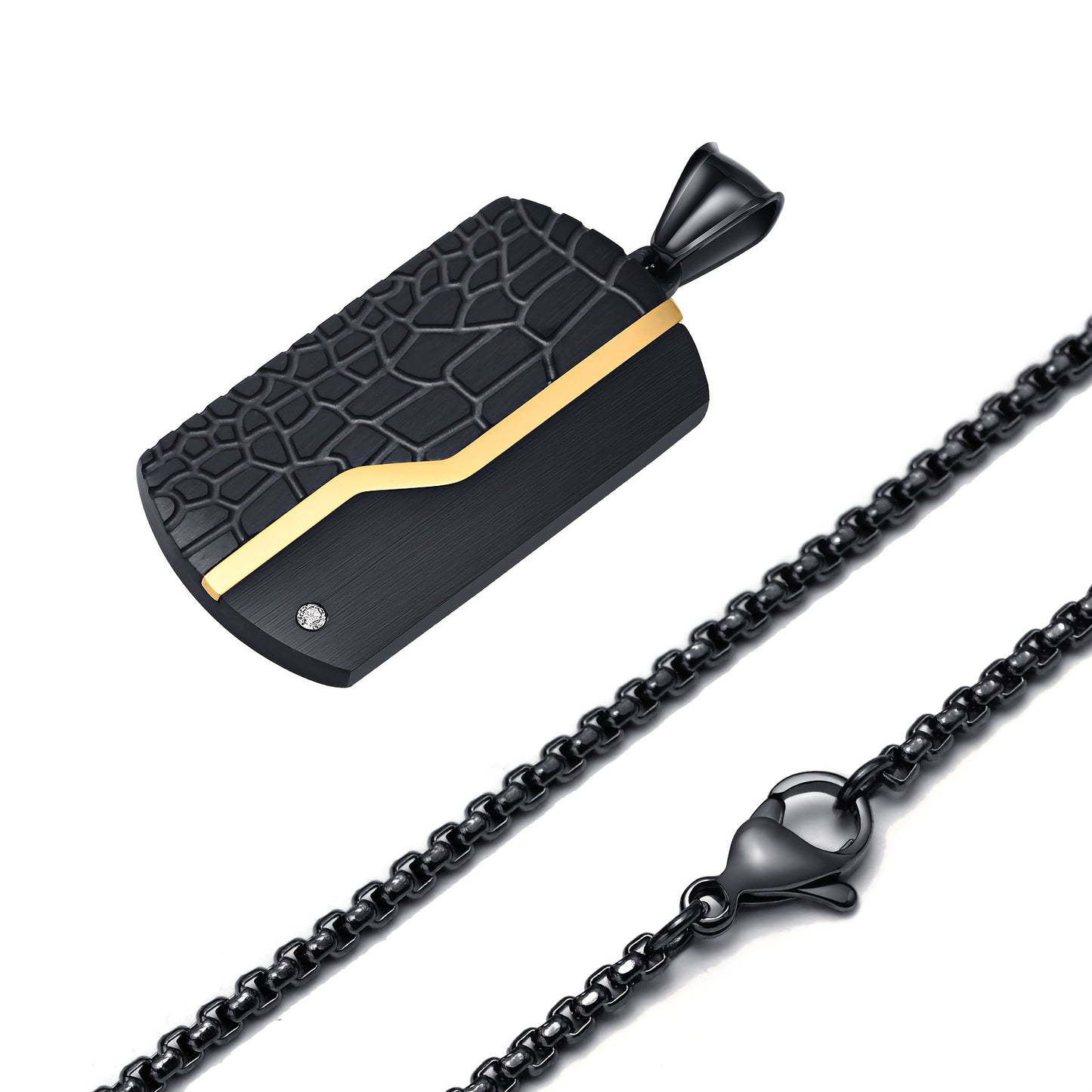 EJ  Stainless Steel Light Sand Black Pendant, Vintage Crack Titanium Necklace