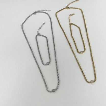 2pcs Stainless Steel Bohemian Style Necklace and Bracelet Set with Synthetic Diamonds, Perfect for Parties, Banquets, Valentine'S Day Gifts, Daily Wear