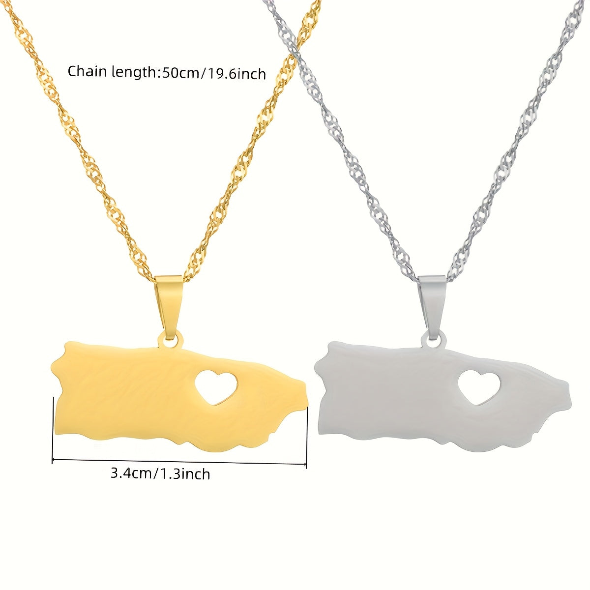 Heart-Shaped Map Pendant Necklace  from Puerto Rico