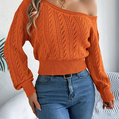 Off-shoulder Long-sleeve Knitted Sweater