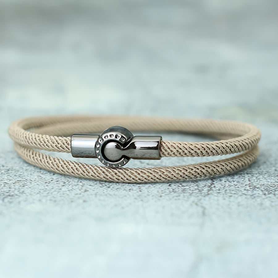 EJ Nautical Rope Bracelet with Black Magnetic Clasp - Double Layer Cord