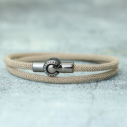 EJ Nautical Rope Bracelet with Black Magnetic Clasp - Double Layer Cord