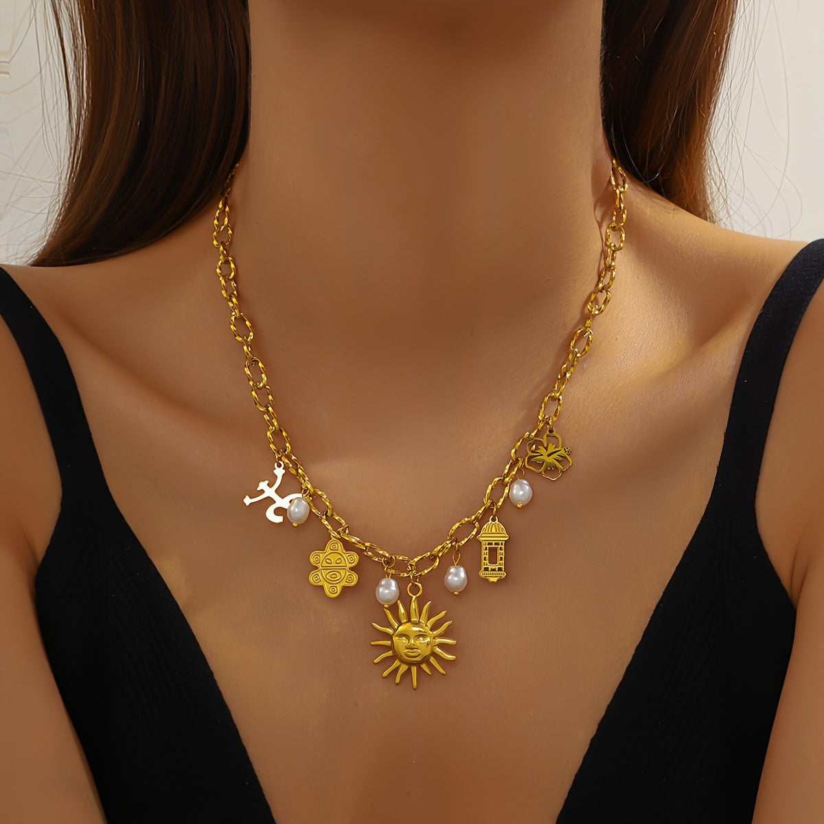 PR Stainless Steel Necklace Featuring Vintage Bohemian Style