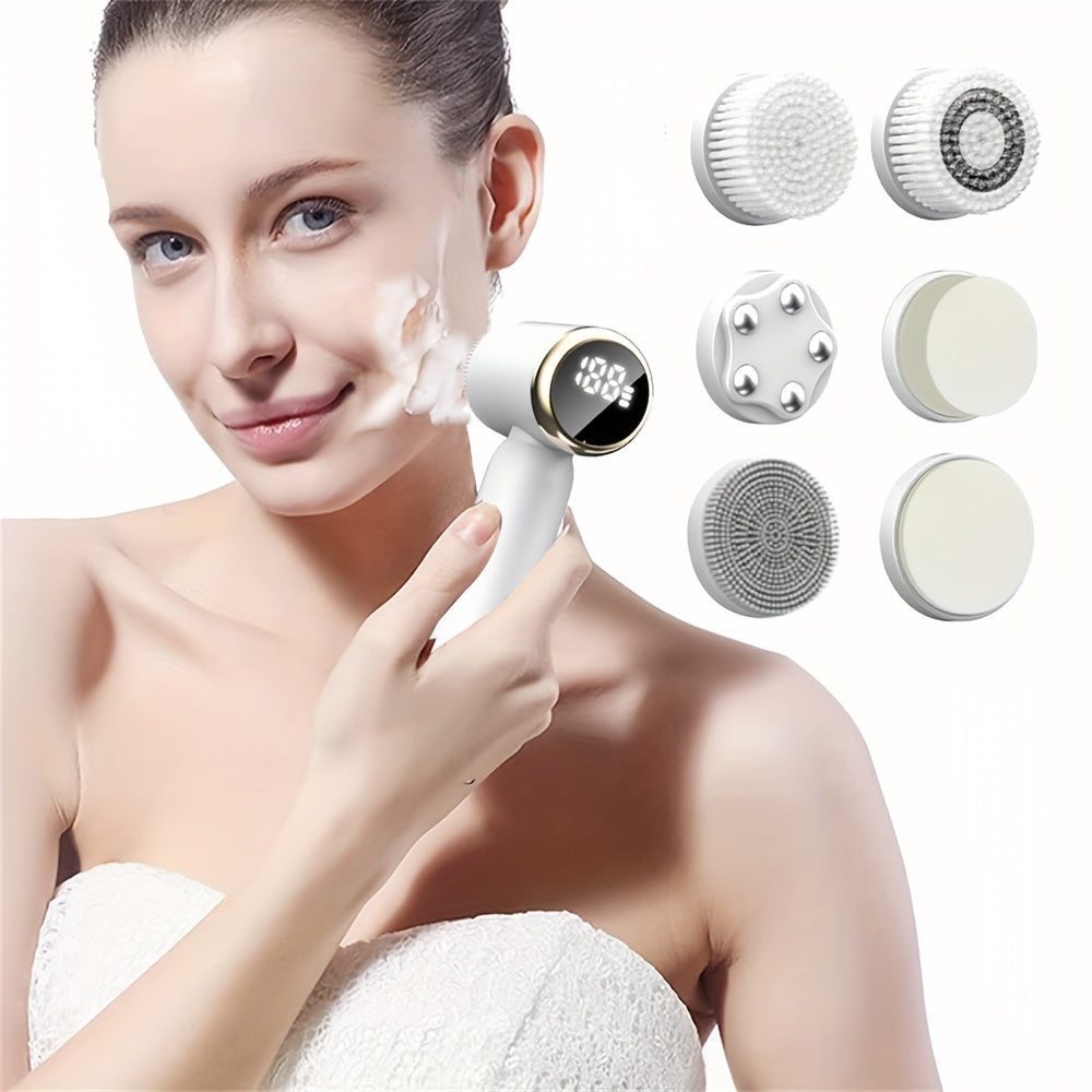 6-in-1 USB Rechargeable Electric Cleansing Brush with 6 Heads