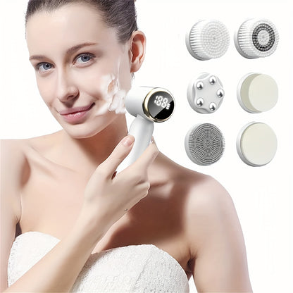 6-in-1 USB Rechargeable Electric Cleansing Brush with 6 Heads