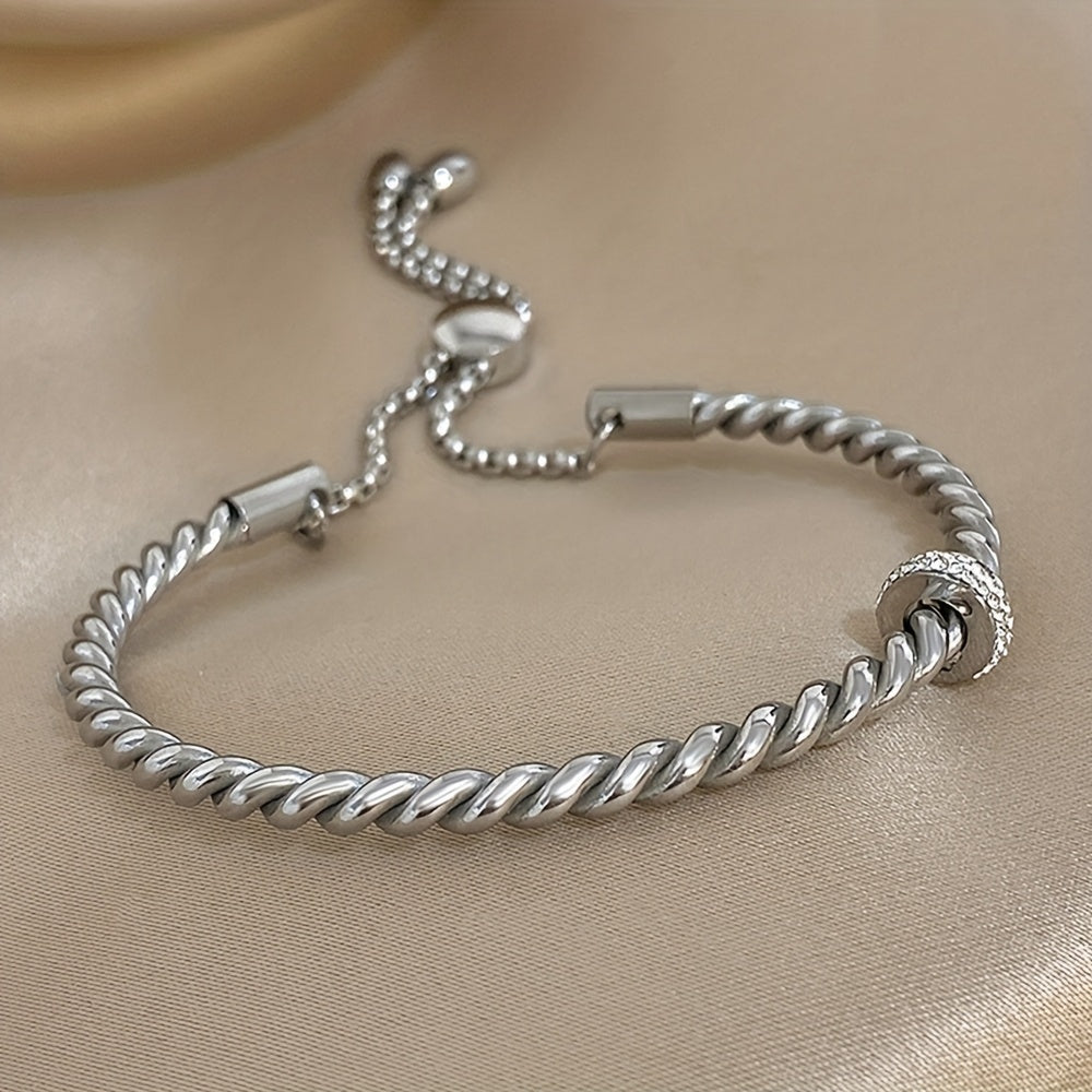 1pc Creative Stainless Steel Open Twist Bangles Bracelets for Women Men Simple Classic Statement Open Cuff Bangles with Lucky B Amethyst Inlaid Wrist Jewelry Gift, Stainless Steel Bracelet, Brand Luxury Classic Bracelet, Vaca