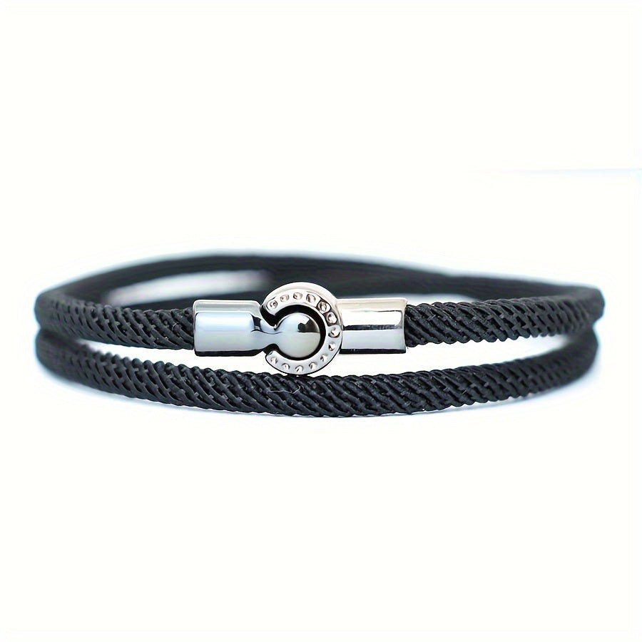 EJ Nautical Rope Bracelet with Black Magnetic Clasp - Double Layer Cord