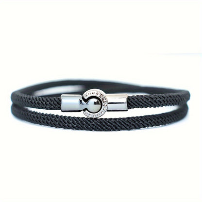EJ Nautical Rope Bracelet with Black Magnetic Clasp - Double Layer Cord