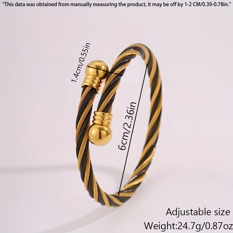 1pc Elegant Stainless Steel Bracelet with Golden-Tone Beads and Black Accents - Versatile Jewelry for Men and Women, Perfect for Daily Wear, Travel, Weddings, and Parties, Party Accessory|Retro Fashion Accessory|Durable Brace