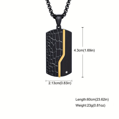 EJ  Stainless Steel Light Sand Black Pendant, Vintage Crack Titanium Necklace
