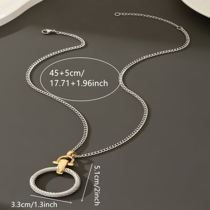 Women's Stainless Steel Twisted Circle Pendant Necklace with Copper Buckle - Bohemian Retro Light Luxury Long Sweater Chain for Daily Wear, Parties & Holiday Gifts (Anniversary Jewelry), Party Accessory, Elegant Jewelry, Styl