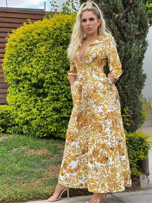 LONG CASUAL FLORAL PRINT DRESS