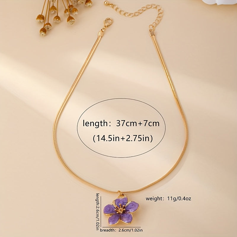 Elegant And Versatile Enamel Flower Pendant Necklace