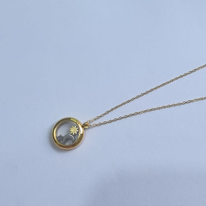 1pc Stainless Steel Vacuum Plated Necklace with Transparent Mirror Double-Layer Rotating Star Moon Sun Design - Vintage Luxury Women'S Pendant for Proposal, Birthday Gift, Anniversary, Valentine'S Day