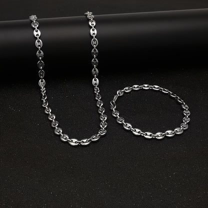 [Coffee Bean Jewelry Set] Stainless Steel Coffee Bean Necklace and Bracelet Set for Men and Women - Jewelry Set
