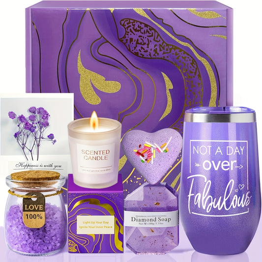 Bath Care Gift Box Set - Including Cup, Bath Bombs, Bath Salts, Candle