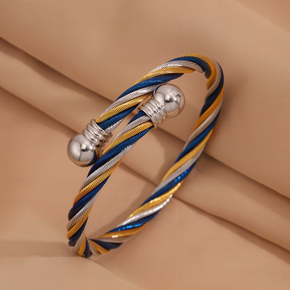 1pc Elegant Stainless Steel Bracelet with Golden-Tone Beads and Black Accents - Versatile Jewelry for Men and Women, Perfect for Daily Wear, Travel, Weddings, and Parties, Party Accessory|Retro Fashion Accessory|Durable Brace