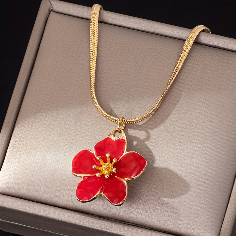 Elegant And Versatile Enamel Flower Pendant Necklace