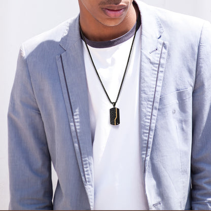 EJ  Stainless Steel Light Sand Black Pendant, Vintage Crack Titanium Necklace