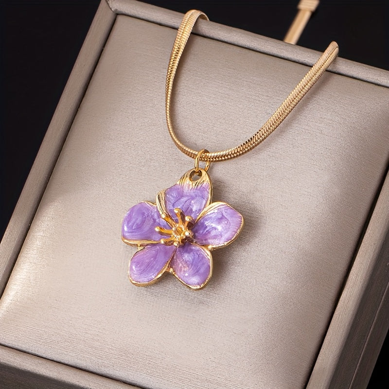 Elegant And Versatile Enamel Flower Pendant Necklace
