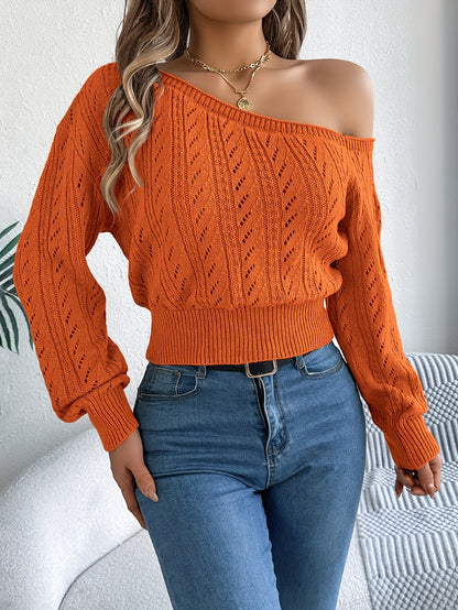 Off-shoulder Long-sleeve Knitted Sweater