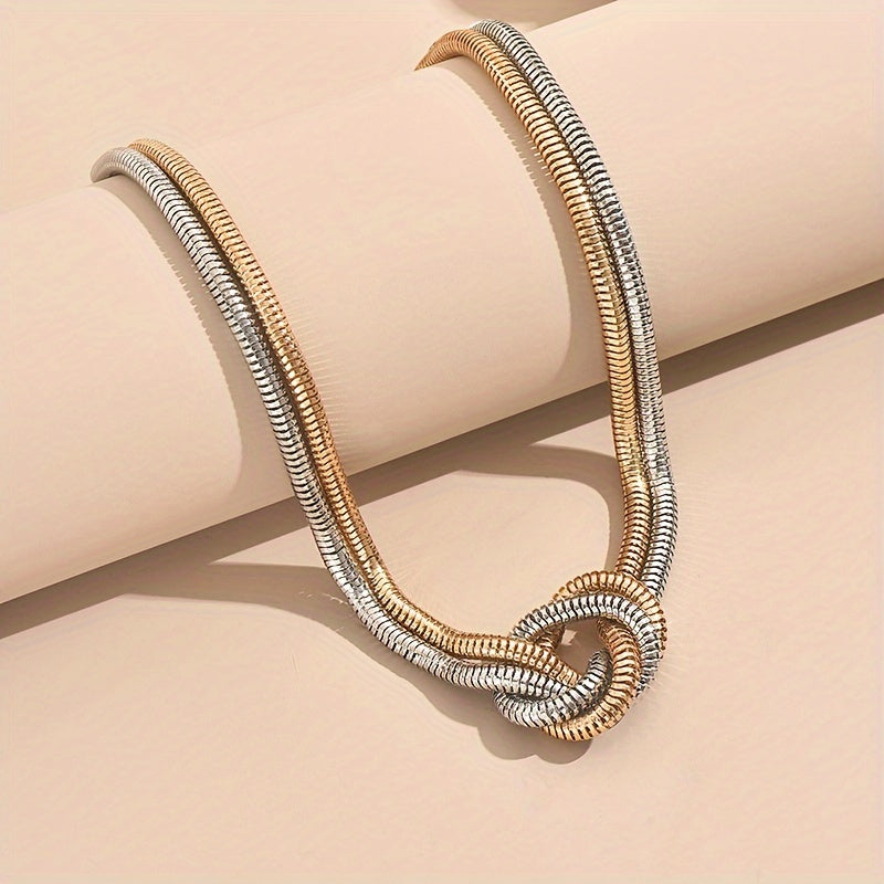 [Elegant Snake Chain Choker] 1pc Elegant Spiral Snake Chain Choker Necklace for Women, Multi-Layered Geometric Knot Design, Stainless Steel, Sexy Style, Versatile Fashion Accessory for Daily Wear and Gifting, All-Season Us