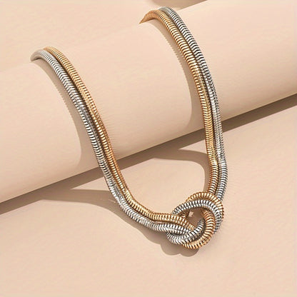 [Elegant Snake Chain Choker] 1pc Elegant Spiral Snake Chain Choker Necklace for Women, Multi-Layered Geometric Knot Design, Stainless Steel, Sexy Style, Versatile Fashion Accessory for Daily Wear and Gifting, All-Season Us