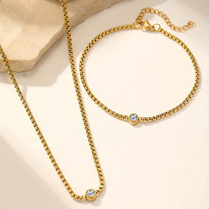 2pcs Stainless Steel Bohemian Style Necklace and Bracelet Set with Synthetic Diamonds, Perfect for Parties, Banquets, Valentine'S Day Gifts, Daily Wear