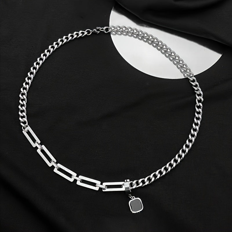 Minimalist Necklace Featuring a Black Square Cuban Chain