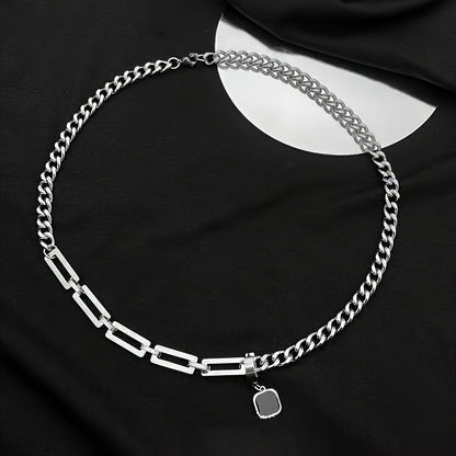 Minimalist Necklace Featuring a Black Square Cuban Chain