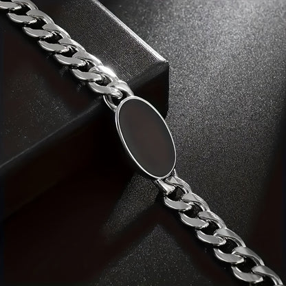 Chain Bracelet with Black Oval Synthetic Stone Pendant - Unisex