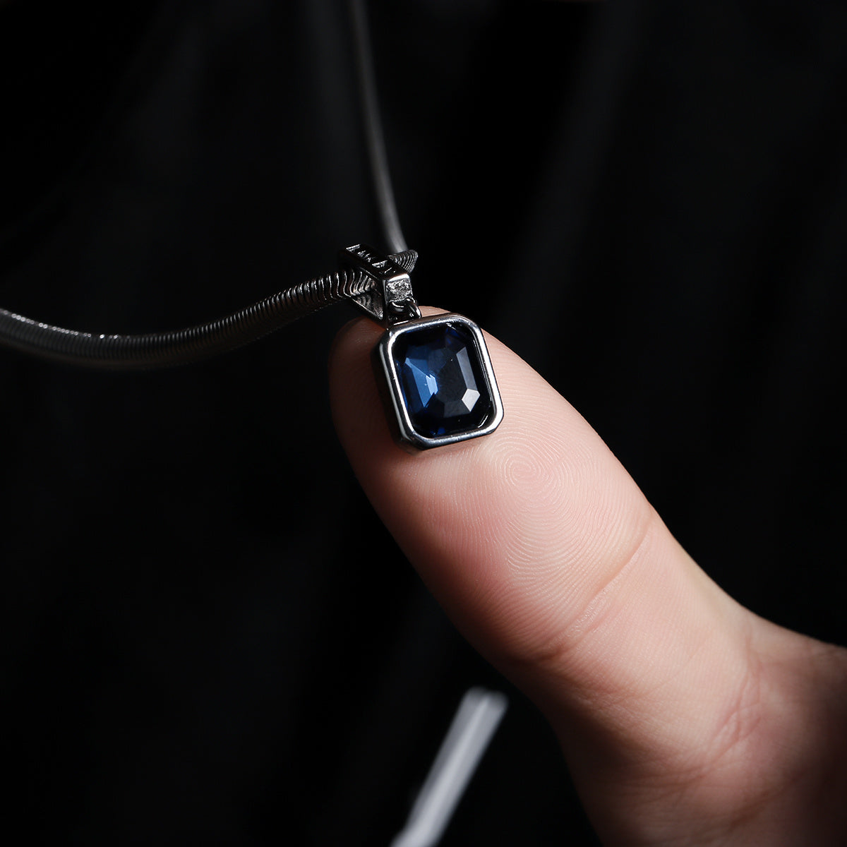 Blue pendant necklace with snake chain