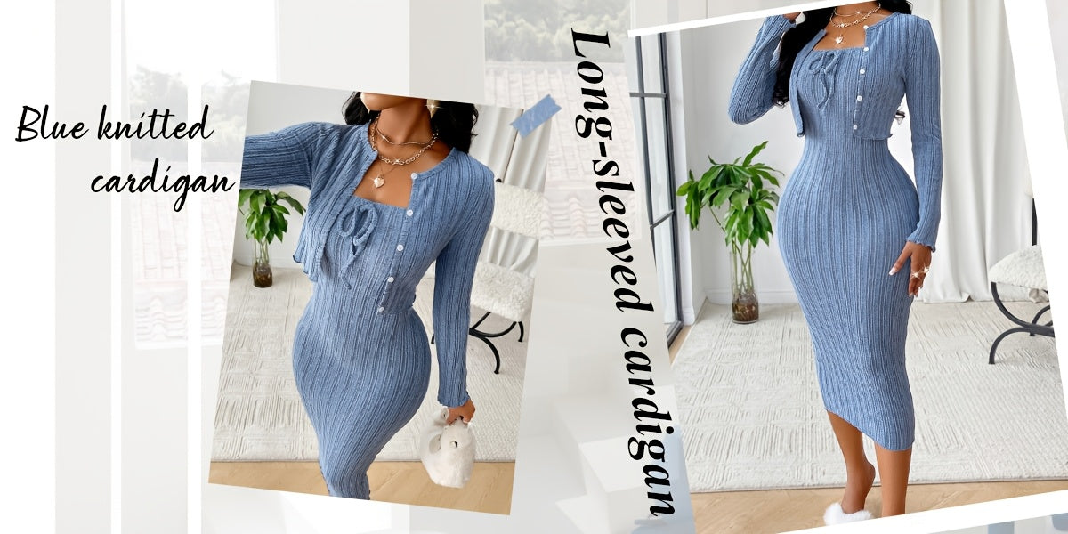 Casual Simple Fashion Textured Solid Color Bow Tie Bodice Dress