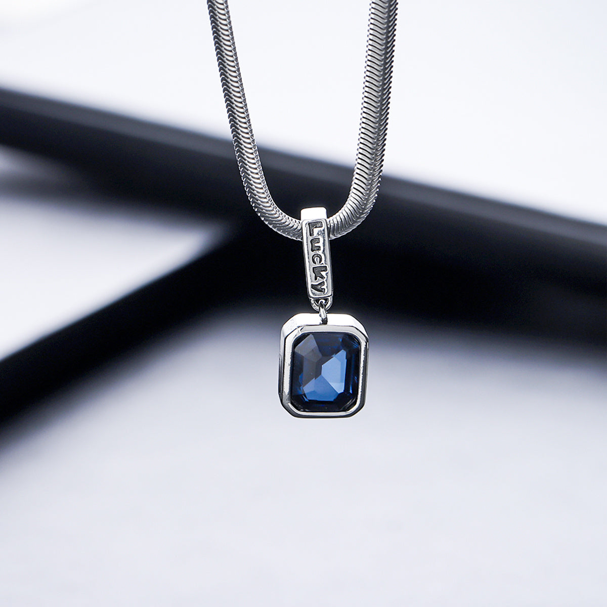 Blue pendant necklace with snake chain