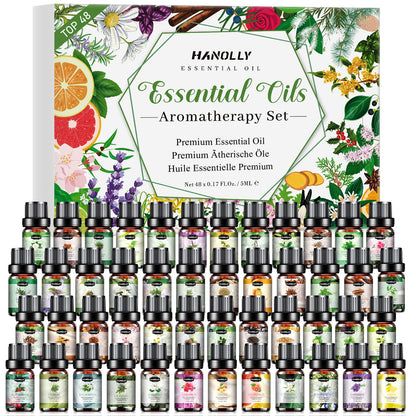 48X5ML Essential Oils Set, Essential Oil Kit for Diffuser - Sandalwood, Eucalyptus, Lavender, Tea Tree, Peppermint Oil