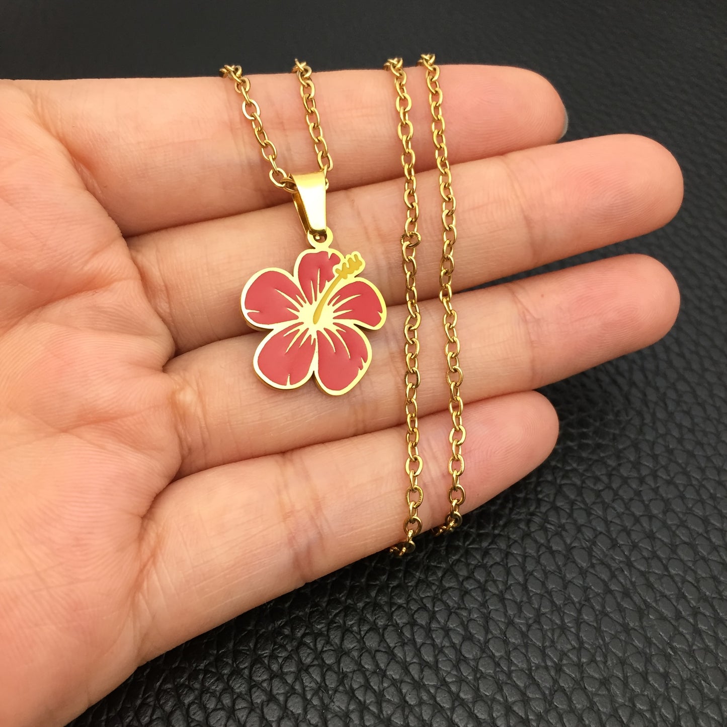 Stainless Steel MAGA Flower Pendant Chain Necklace