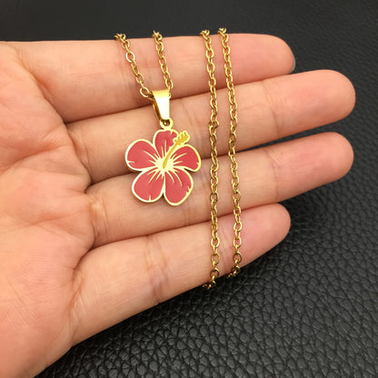 Stainless Steel MAGA Flower Pendant Chain Necklace
