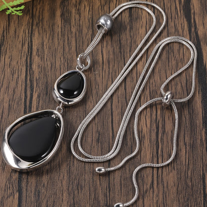 Minimalist Geometric Black Stone Pendant Necklace