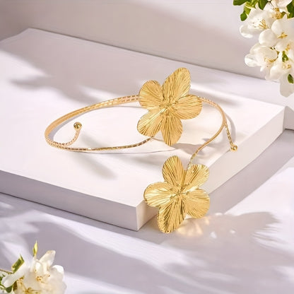 Exaggerated Floral Open-Arm Bracelet