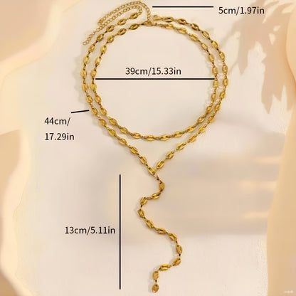 2pcs Luxurious Elegant Fashion Women's Stainless Steel Casual Party Lucky Bean Chain Double-Layer Y Link Necklace, Chunky Necklace, Layered Necklaces for Women, Festive Occasions, Everyday Necklace, Chunky Jewelry, Elegant Ne