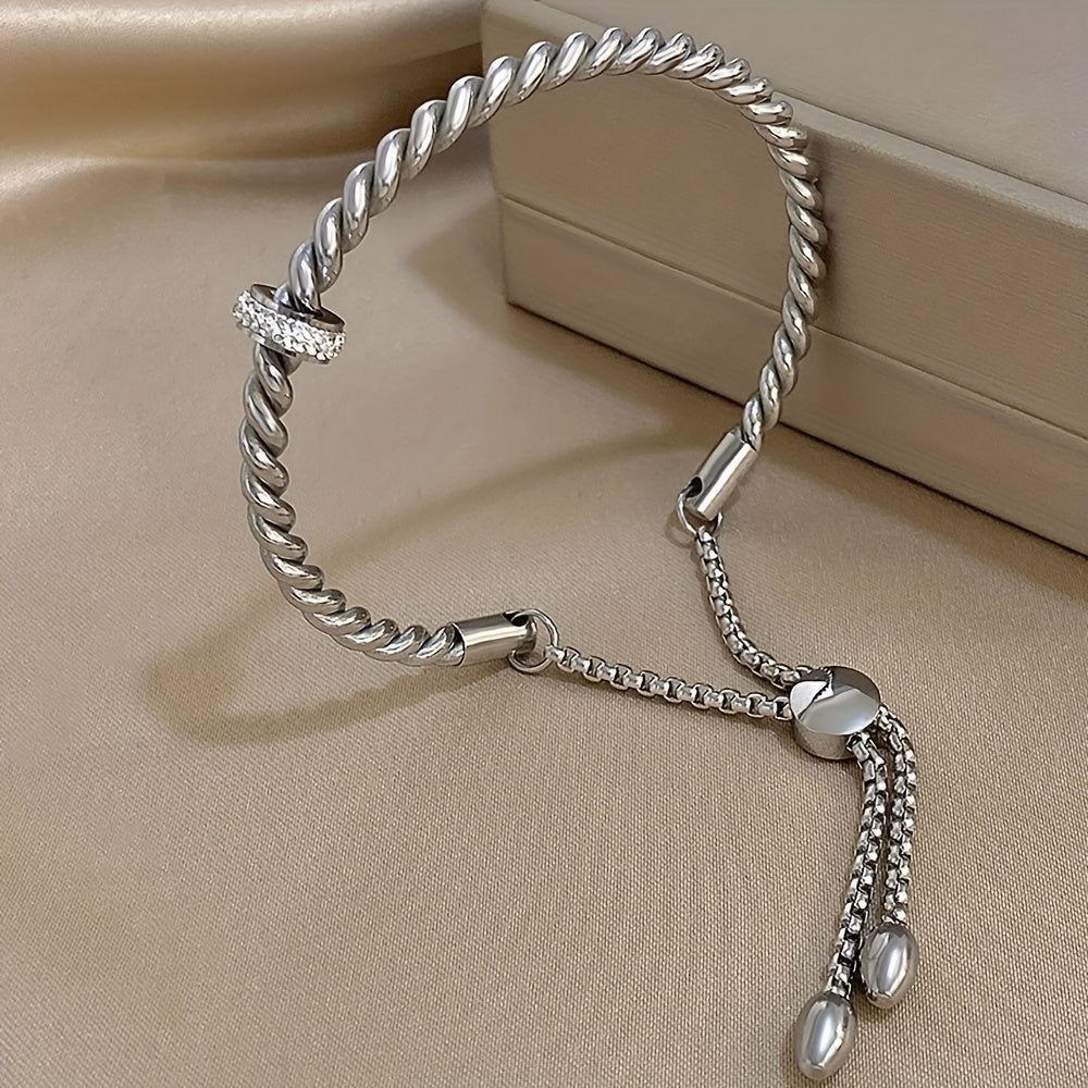 1pc Creative Stainless Steel Open Twist Bangles Bracelets for Women Men Simple Classic Statement Open Cuff Bangles with Lucky B Amethyst Inlaid Wrist Jewelry Gift, Stainless Steel Bracelet, Brand Luxury Classic Bracelet, Vaca