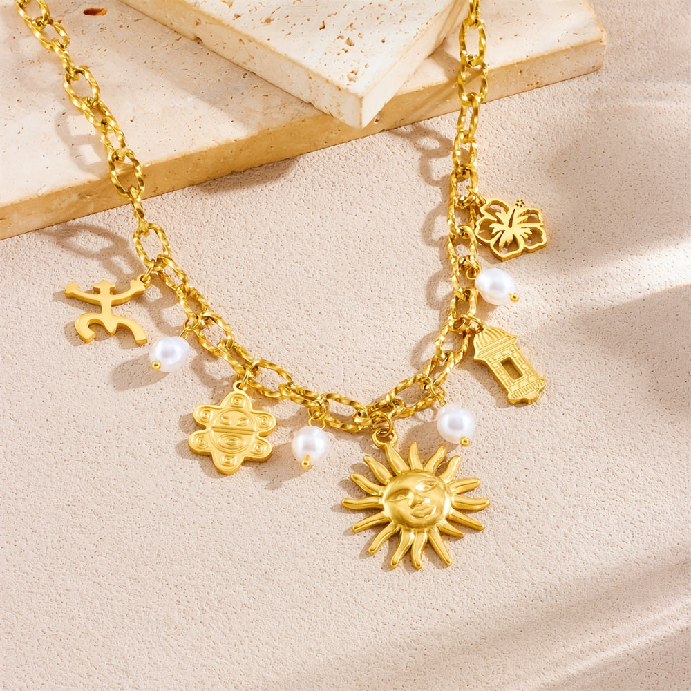 PR Stainless Steel Necklace Featuring Vintage Bohemian Style