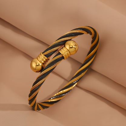 1pc Elegant Stainless Steel Bracelet with Golden-Tone Beads and Black Accents - Versatile Jewelry for Men and Women, Perfect for Daily Wear, Travel, Weddings, and Parties, Party Accessory|Retro Fashion Accessory|Durable Brace