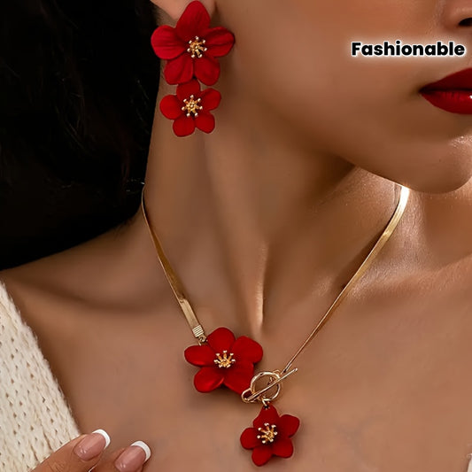 Fashionable and Elegant Flower Pendant Necklace and Earrings Set