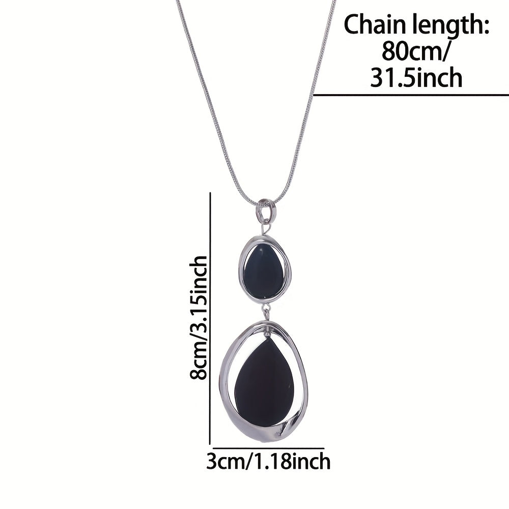 Minimalist Geometric Black Stone Pendant Necklace