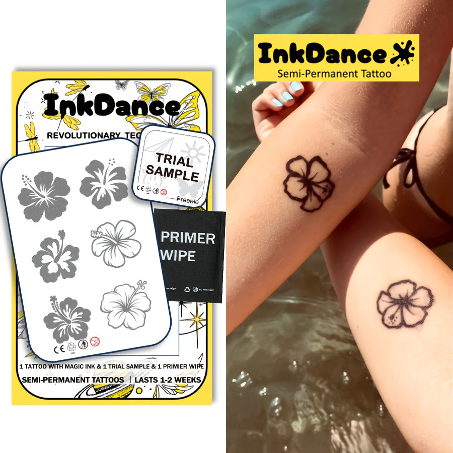 InkDance Flower Semi-permanent Tattoo Stickers - Waterproof and Long-lasting Realistic