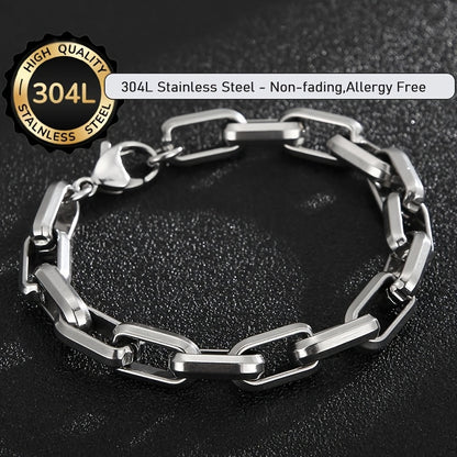 1pc 's Heavy Duty Interlocking Link 304L Stainless Steel Bracelet - 304L Hypoallergenic Non-Fading, Heavy Chain for Everyday & Formal Wear, Birthday/Christmas/Graduation Gifts for - Durable 's Jewelry for Parties & Everyday U